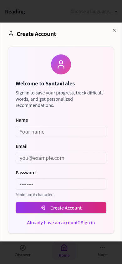 Sign up form