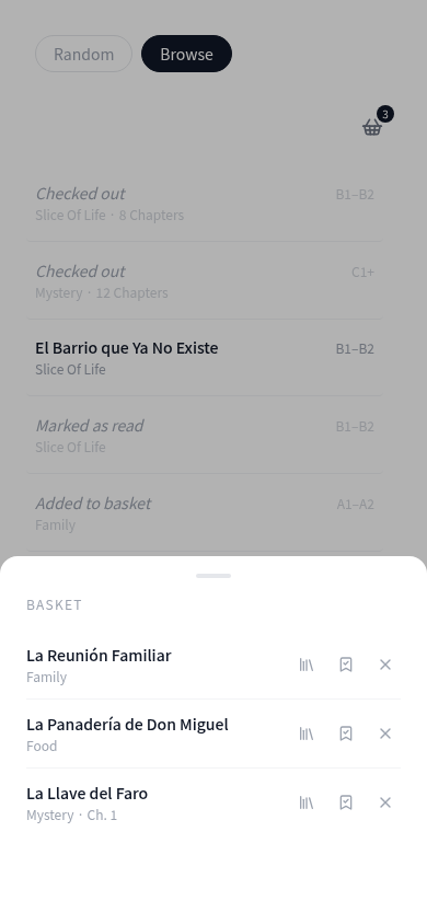 Basket sheet open with items and controls