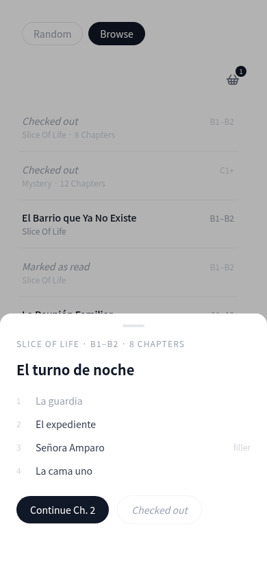 Story popup for series with chapter list