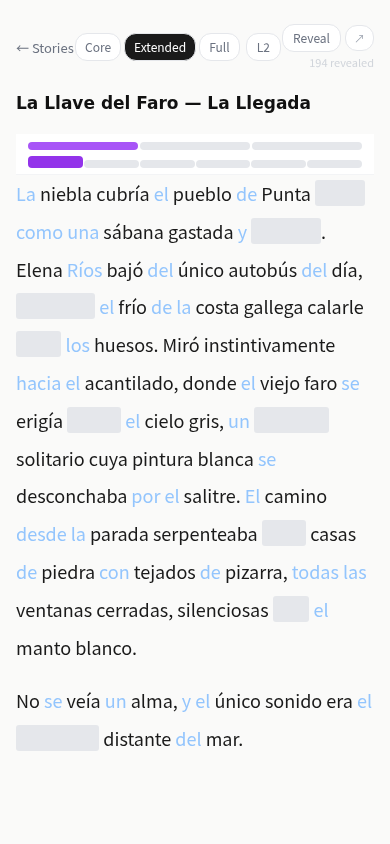 Reader at Extended skeleton level showing more text